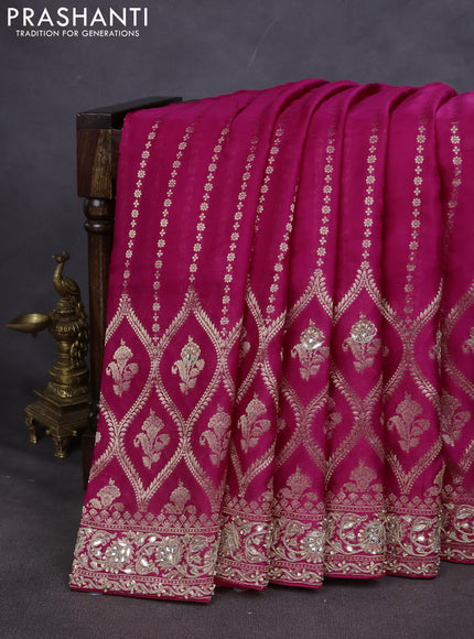 Banarasi silk saree pink with allover zari woven brocade pattern and gottapatti work border