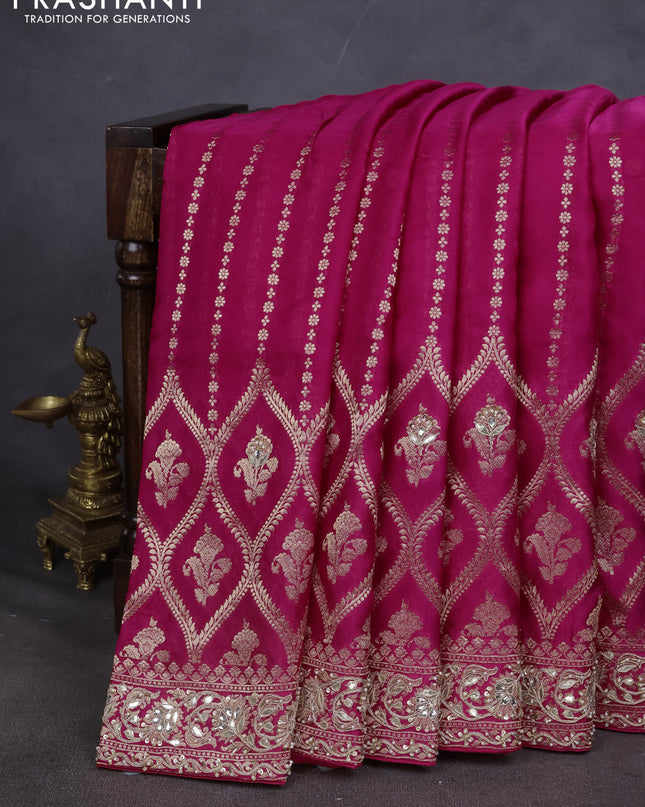 Banarasi silk saree pink with allover zari woven brocade pattern and gottapatti work border