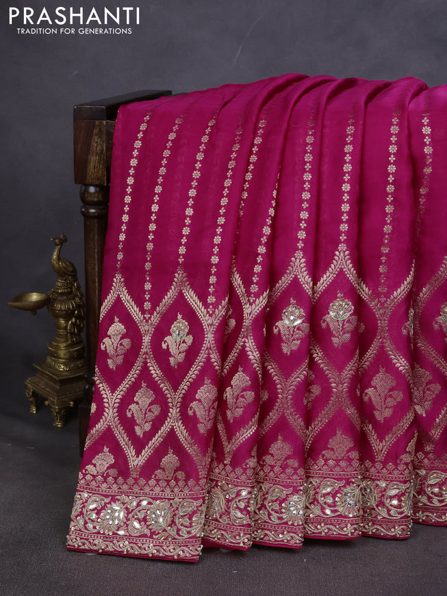 Banarasi silk saree pink with allover zari woven brocade pattern and gottapatti work border