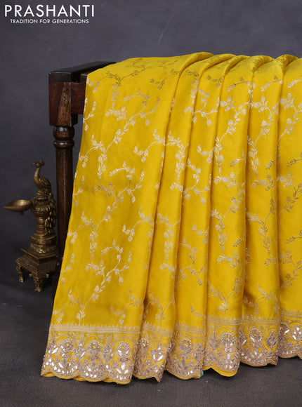 Banarasi silk saree yellow with allover zari woven brocade pattern and gottapatti work border