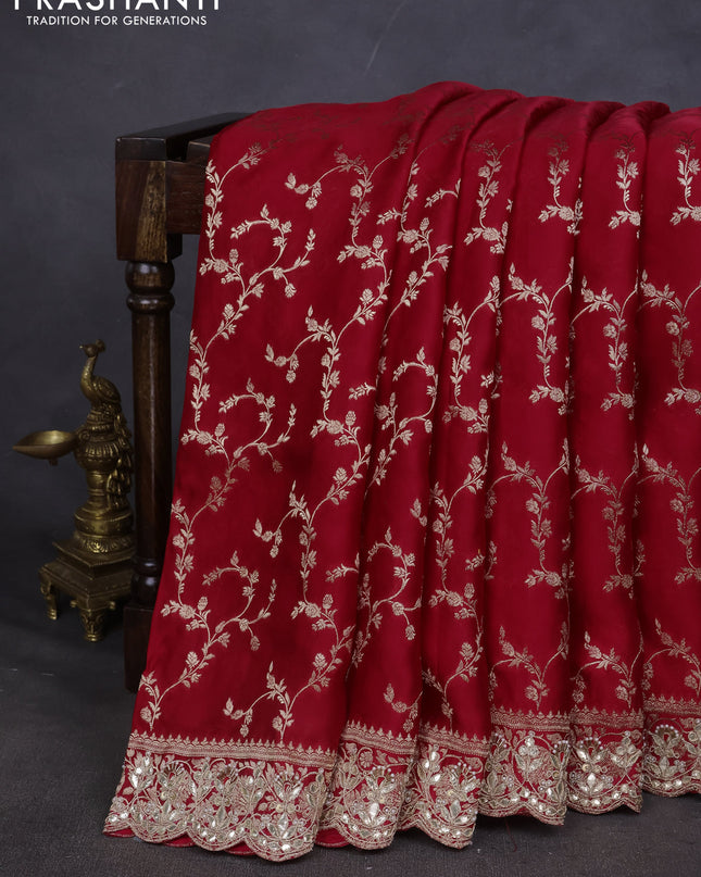 Banarasi silk saree red with allover zari woven brocade pattern and gottapatti work border