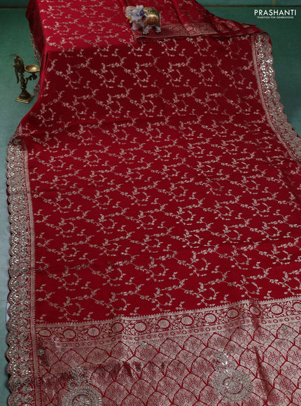 Banarasi silk saree red with allover zari woven brocade pattern and gottapatti work border