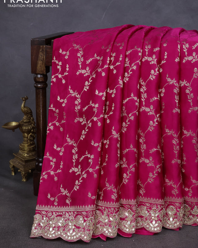 Banarasi silk saree pink with allover zari woven brocade pattern and gottapatti work border