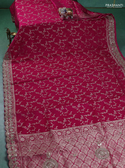 Banarasi silk saree pink with allover zari woven brocade pattern and gottapatti work border