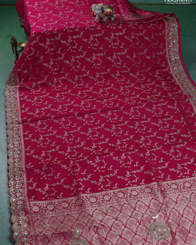 Banarasi silk saree pink with allover zari woven brocade pattern and gottapatti work border