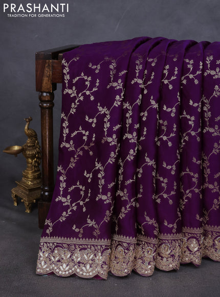 Banarasi silk saree violet with allover zari woven brocade pattern and gottapatti work border