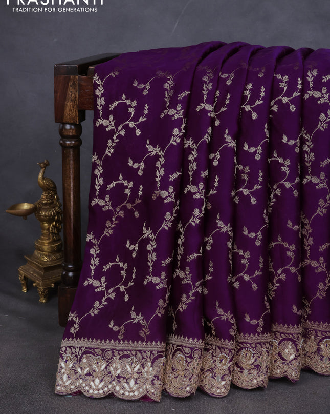 Banarasi silk saree violet with allover zari woven brocade pattern and gottapatti work border