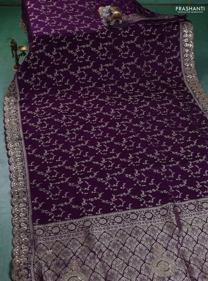 Banarasi silk saree violet with allover zari woven brocade pattern and gottapatti work border