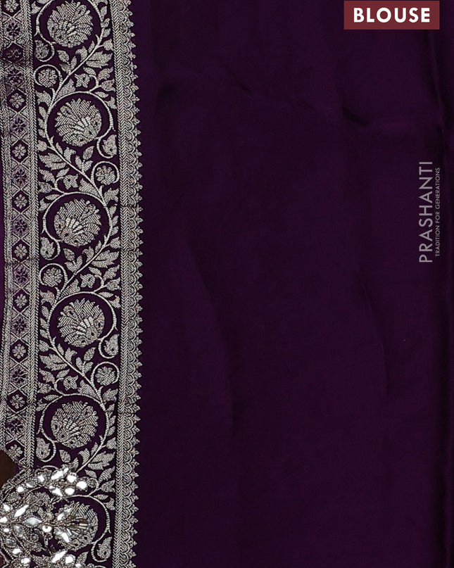 Banarasi silk saree violet with allover zari woven brocade pattern and gottapatti work border