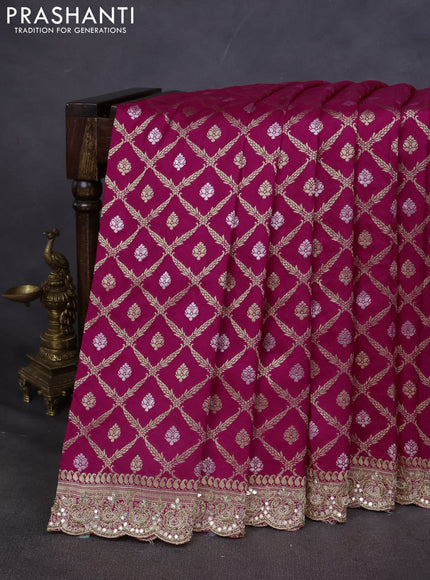 Banarasi silk saree pink with allover zari woven brocade pattern and embroidery work border