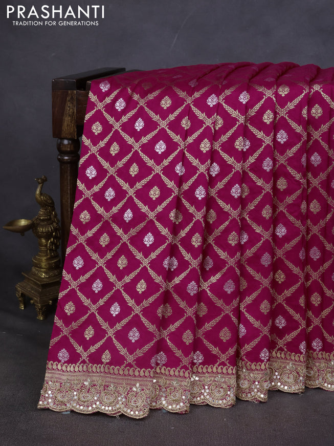 Banarasi silk saree pink with allover zari woven brocade pattern and embroidery work border