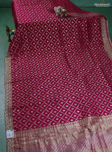 Banarasi silk saree pink with allover zari woven brocade pattern and embroidery work border