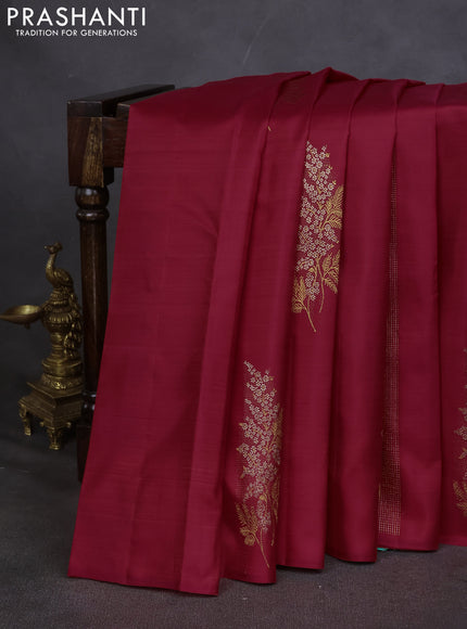Pure kanchipuram silk saree red and teal green with zari weaves & buttas in borderless style