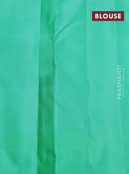 Pure kanchipuram silk saree red and teal green with zari weaves & buttas in borderless style