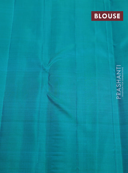 Pure kanchipuram silk saree purple and teal shade with zari weaves & buttas in borderless style