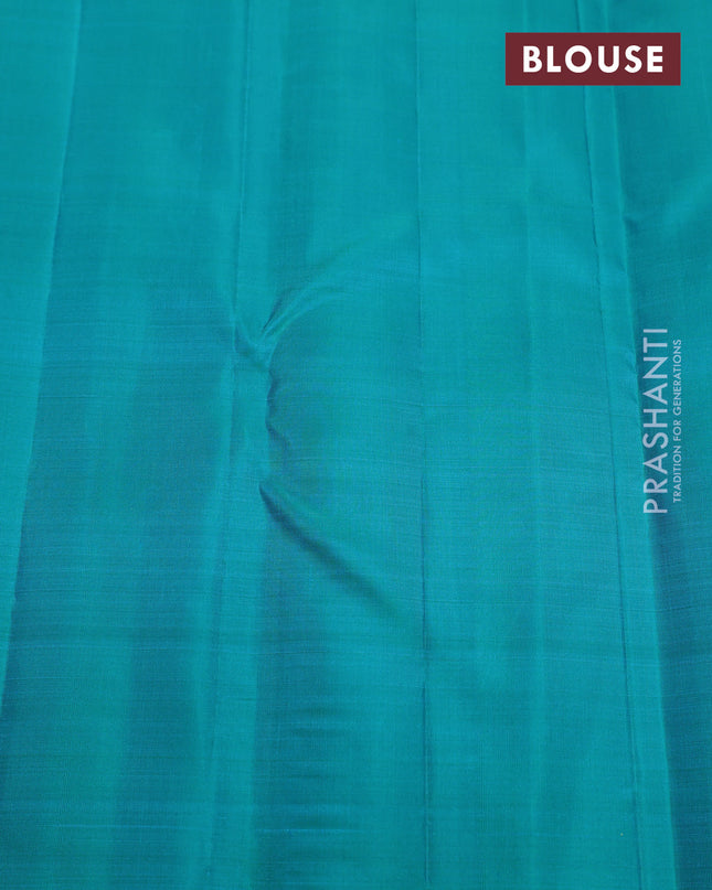 Pure kanchipuram silk saree purple and teal shade with zari weaves & buttas in borderless style
