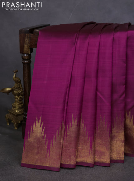 Pure kanchipuram silk saree purple with plain body and temple design zari woven border
