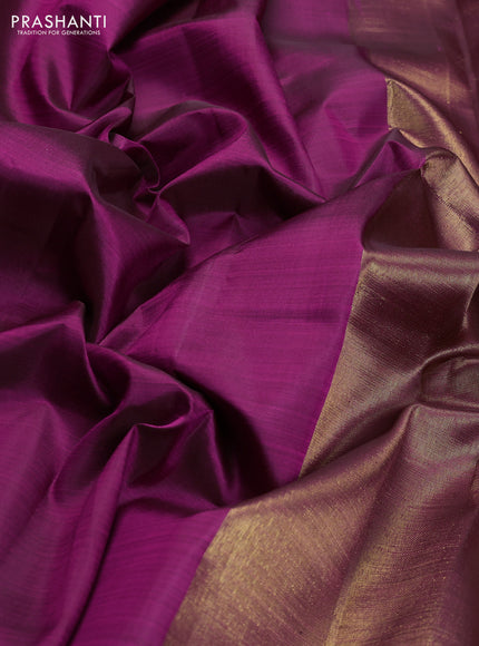 Pure kanchipuram silk saree purple with plain body and temple design zari woven border