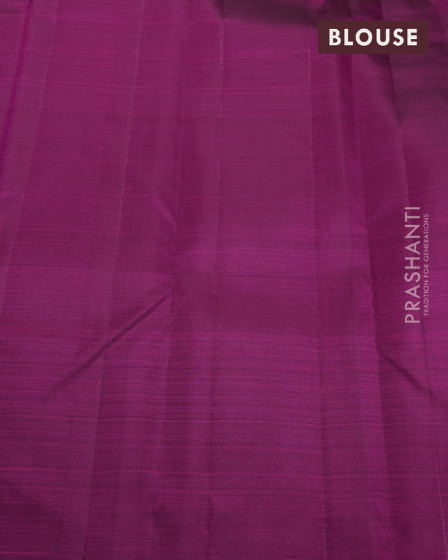 Pure kanchipuram silk saree purple with plain body and temple design zari woven border