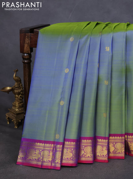 Pure kanchipuram silk saree dual shade of green and dual shade of maroon with zari woven buttas and annam zari woven border