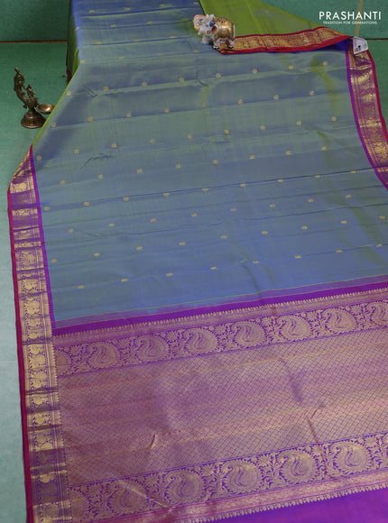 Pure kanchipuram silk saree dual shade of green and dual shade of maroon with zari woven buttas and annam zari woven border