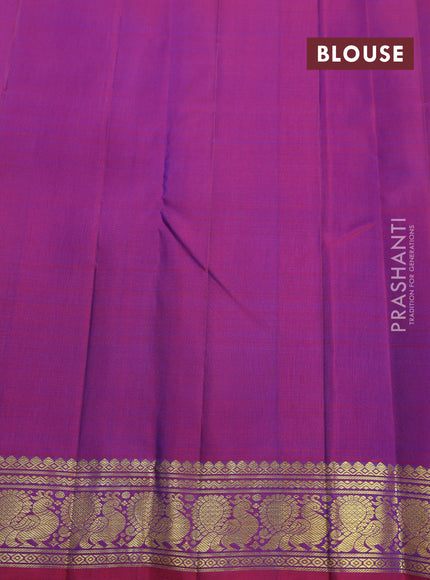 Pure kanchipuram silk saree dual shade of green and dual shade of maroon with zari woven buttas and annam zari woven border