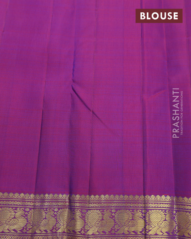 Pure kanchipuram silk saree dual shade of green and dual shade of maroon with zari woven buttas and annam zari woven border