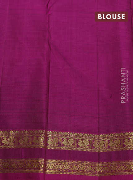Pure kanchipuram silk saree rustic orange and purple with zari woven buttas and small zari woven border