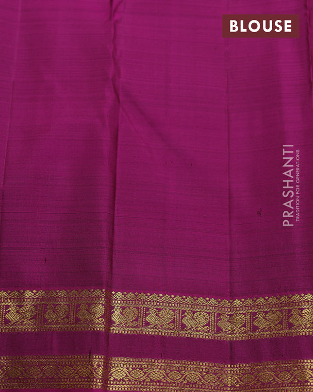 Pure kanchipuram silk saree rustic orange and purple with zari woven buttas and small zari woven border