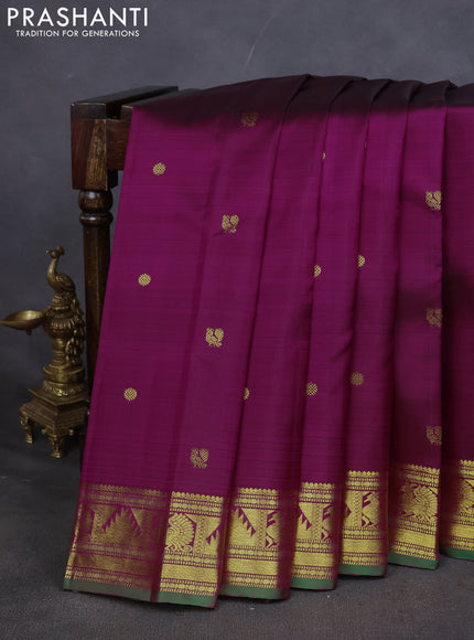 Pure kanchipuram silk saree purple and green with annam zari woven buttas and annam & temple zari woven border
