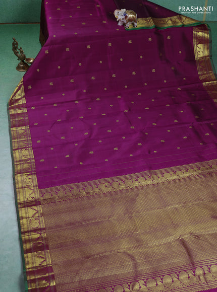 Pure kanchipuram silk saree purple and green with annam zari woven buttas and annam & temple zari woven border
