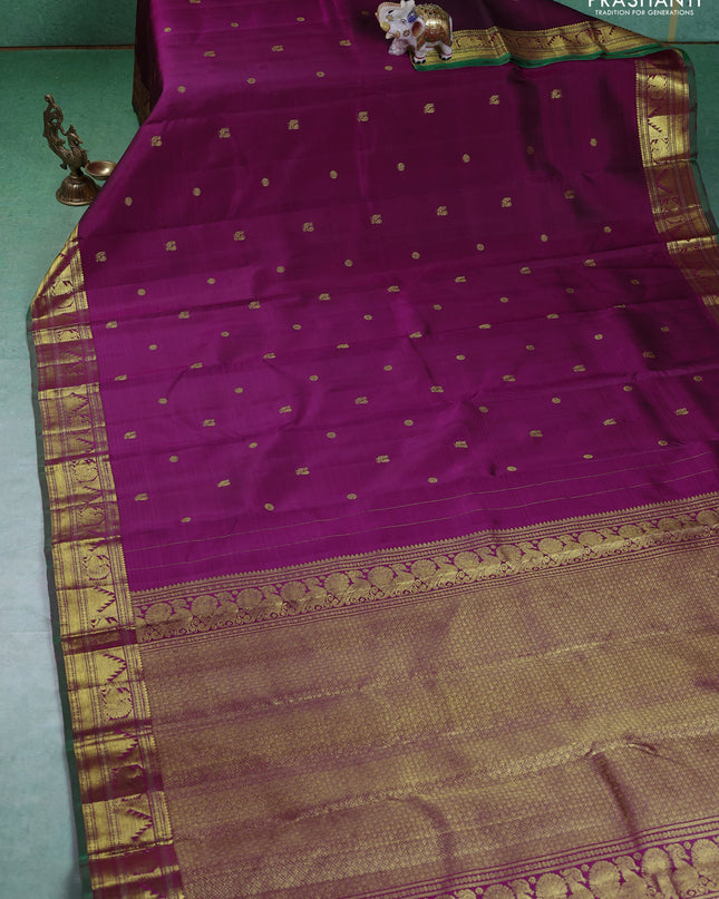 Pure kanchipuram silk saree purple and green with annam zari woven buttas and annam & temple zari woven border