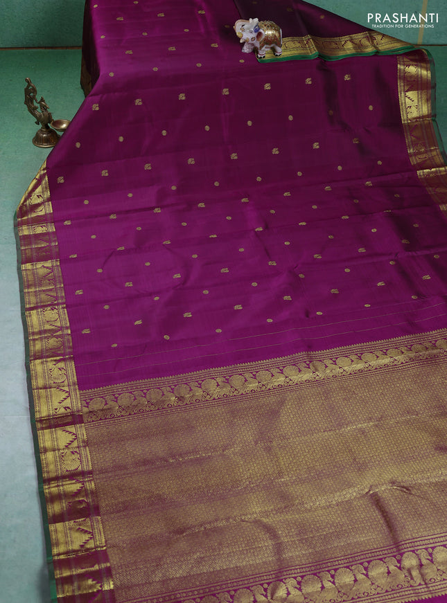 Pure kanchipuram silk saree purple and green with annam zari woven buttas and annam & temple zari woven border