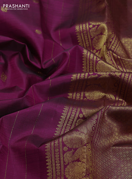 Pure kanchipuram silk saree purple and green with annam zari woven buttas and annam & temple zari woven border