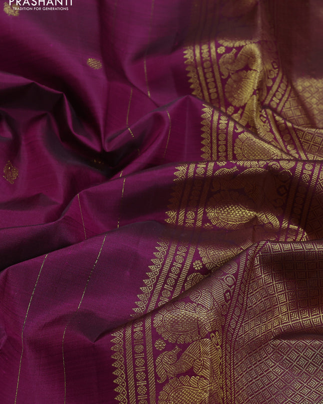 Pure kanchipuram silk saree purple and green with annam zari woven buttas and annam & temple zari woven border
