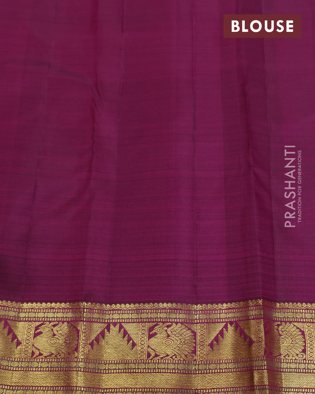 Pure kanchipuram silk saree purple and green with annam zari woven buttas and annam & temple zari woven border