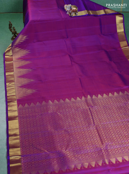 Pure kanchipuram silk saree purple with plain body and temple design zari woven border