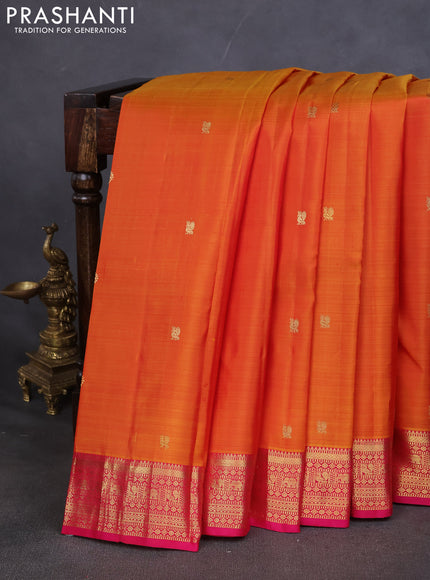 Pure kanchipuram silk saree sunset orange and pink with zari woven buttas and zari woven border