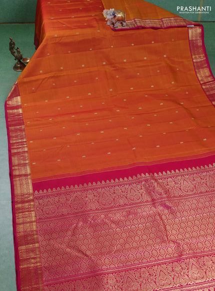 Pure kanchipuram silk saree sunset orange and pink with zari woven buttas and zari woven border