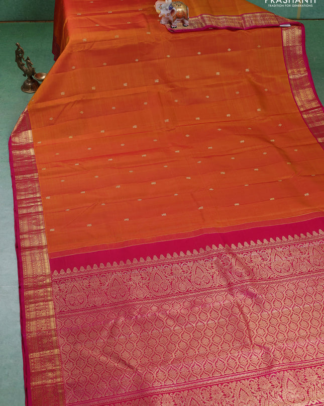 Pure kanchipuram silk saree sunset orange and pink with zari woven buttas and zari woven border