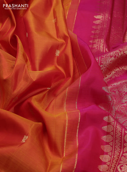 Pure kanchipuram silk saree sunset orange and pink with zari woven buttas and zari woven border