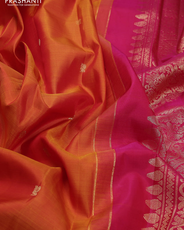 Pure kanchipuram silk saree sunset orange and pink with zari woven buttas and zari woven border