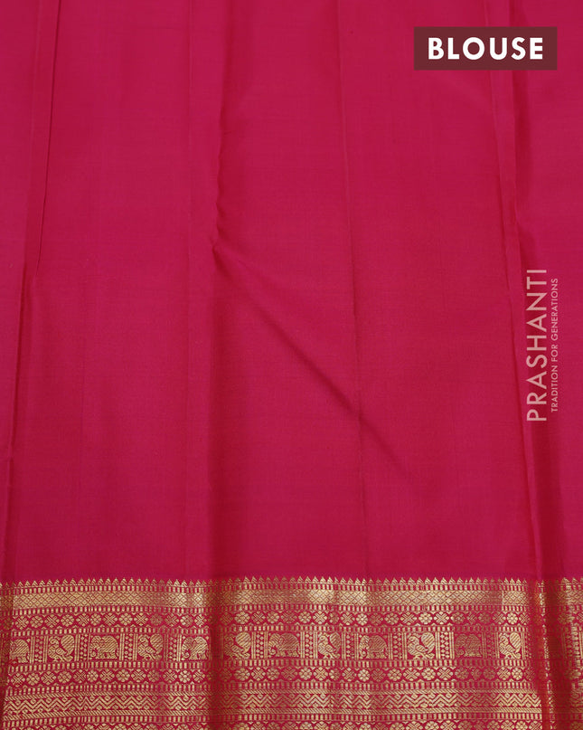 Pure kanchipuram silk saree sunset orange and pink with zari woven buttas and zari woven border