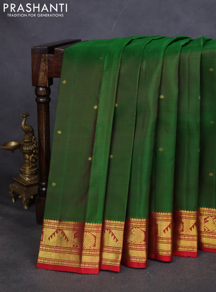 Pure kanchipuram silk saree green and maroon with zari woven buttas and annam & temple zari woven border