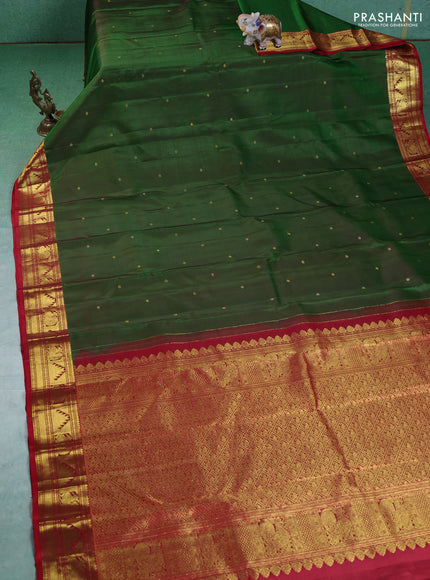 Pure kanchipuram silk saree green and maroon with zari woven buttas and annam & temple zari woven border