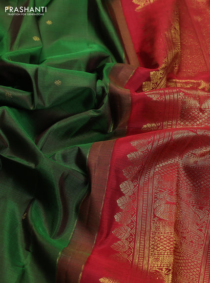 Pure kanchipuram silk saree green and maroon with zari woven buttas and annam & temple zari woven border