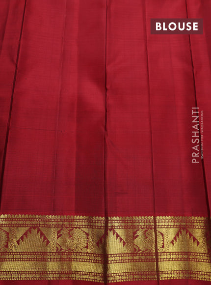 Pure kanchipuram silk saree green and maroon with zari woven buttas and annam & temple zari woven border