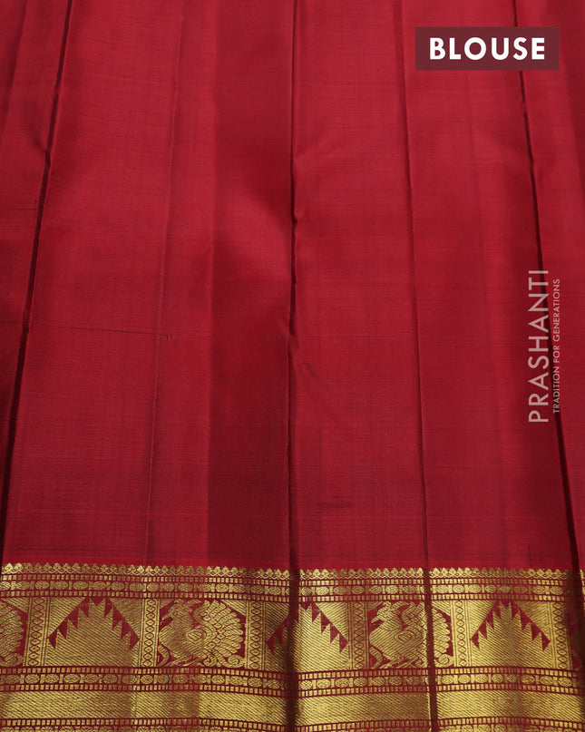 Pure kanchipuram silk saree green and maroon with zari woven buttas and annam & temple zari woven border