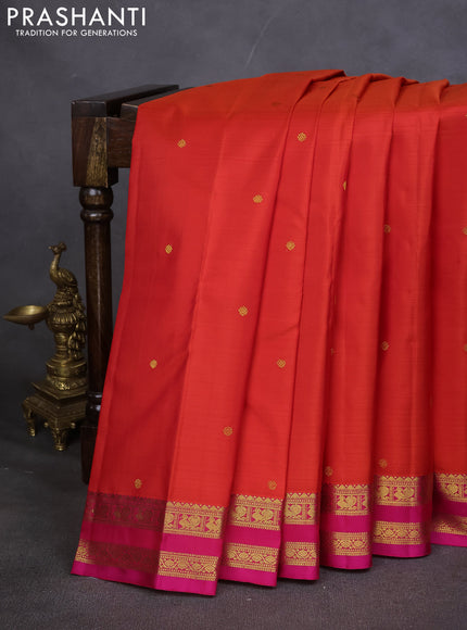 Pure kanchipuram silk saree orange and pink with zari woven buttas and rettapet zari woven border