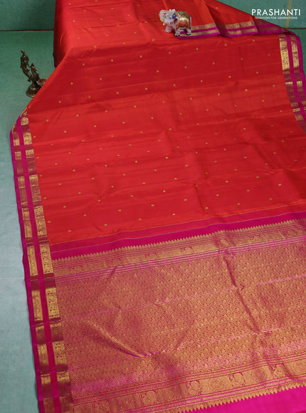 Pure kanchipuram silk saree orange and pink with zari woven buttas and rettapet zari woven border
